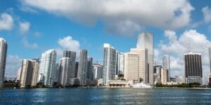Skyline of luxury waterfront condos in Miami-Dade County, a top investment destination for Canadian real estate buyers in 2025.
