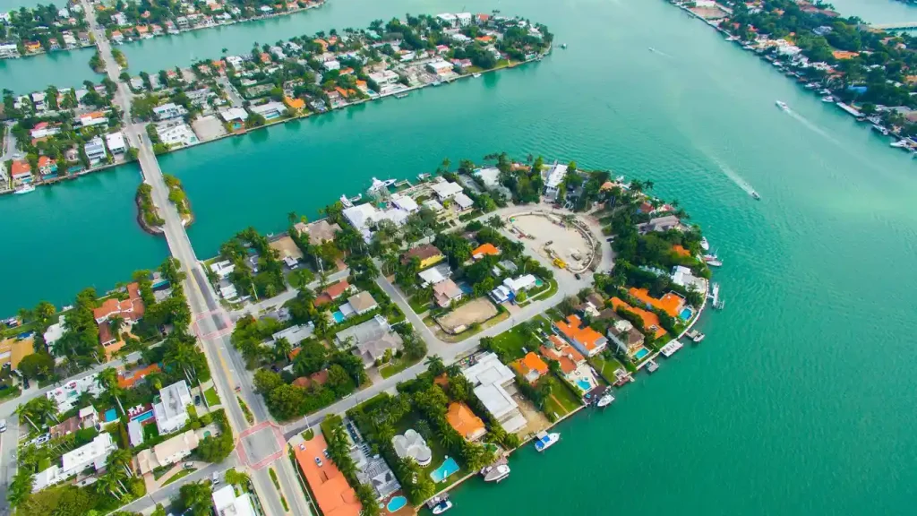 Aerial view of Venetian Islands Miami Beach
