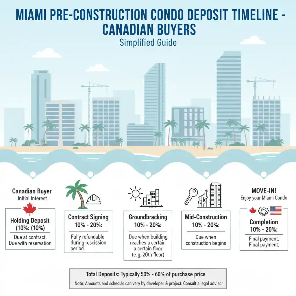 Timeline of Miami pre construction condo deposit schedule for Canadian buyers