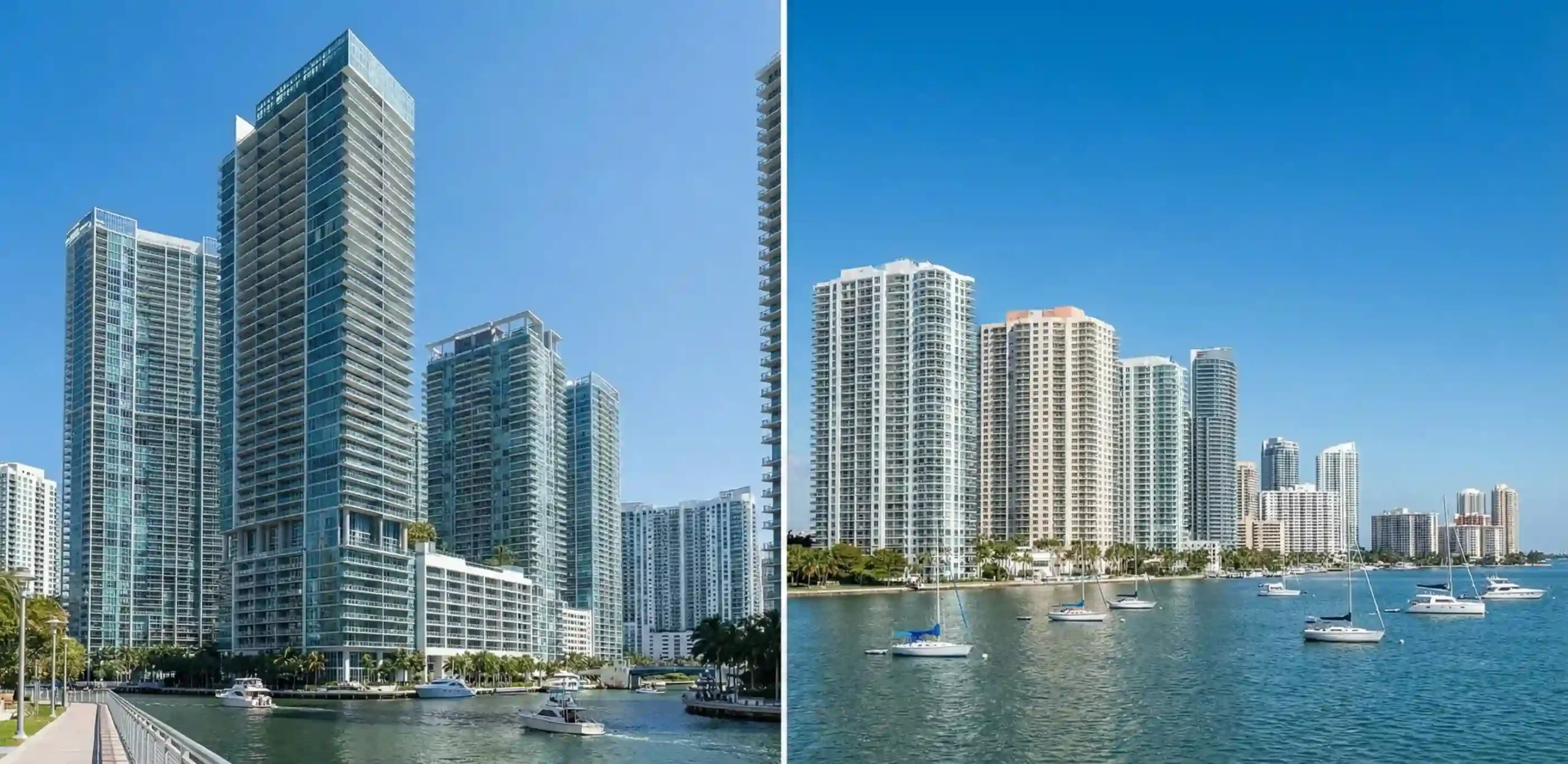 Brickell and Edgewater Miami condos for sale with high-rise waterfront towers overlooking Biscayne Bay