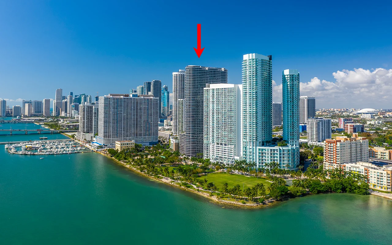 Edgewater Miami waterfront skyline featuring Aria on the Bay and neighboring luxury condo towers