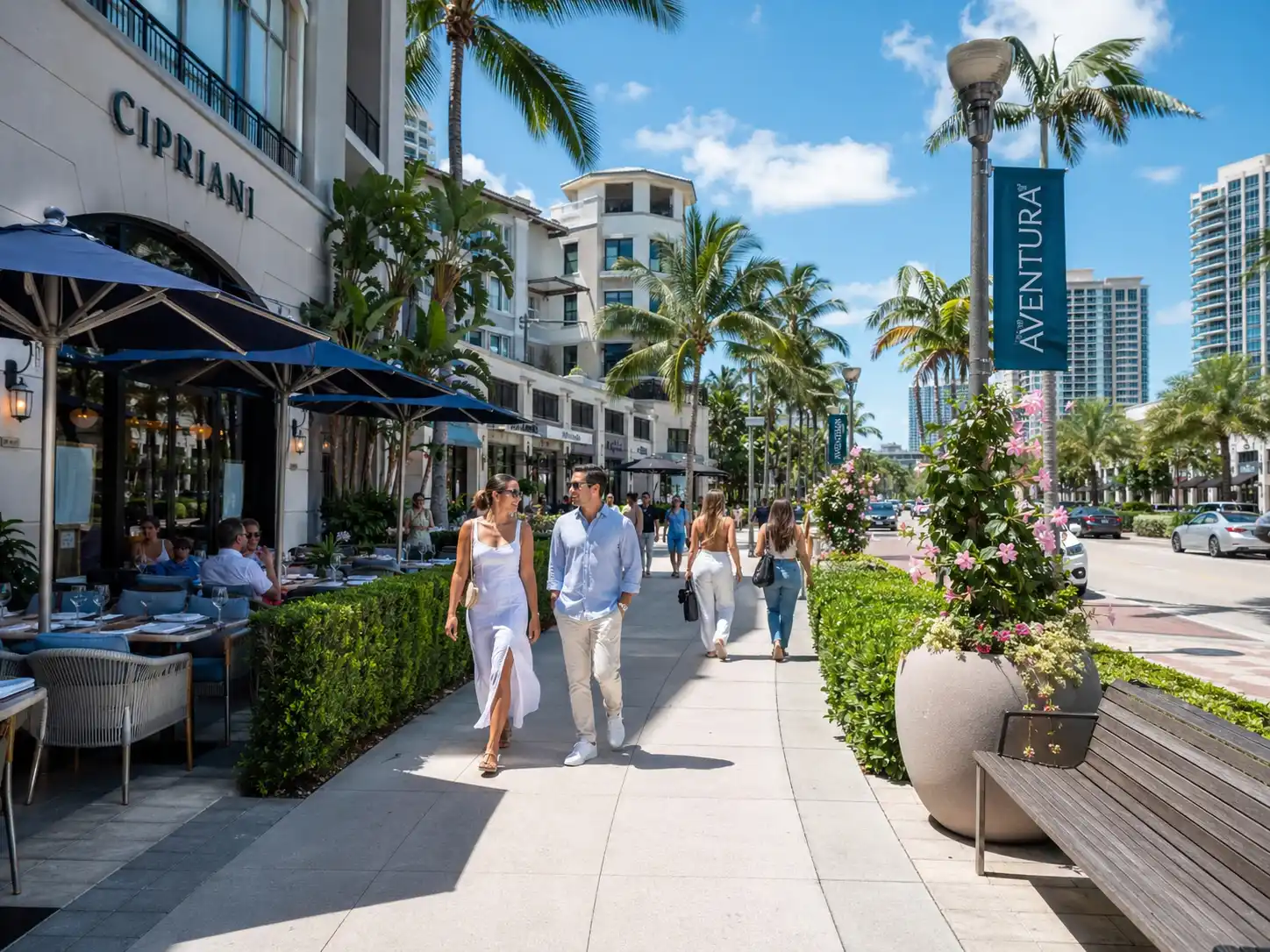 Aventura lifestyle with waterfront towers and shopping