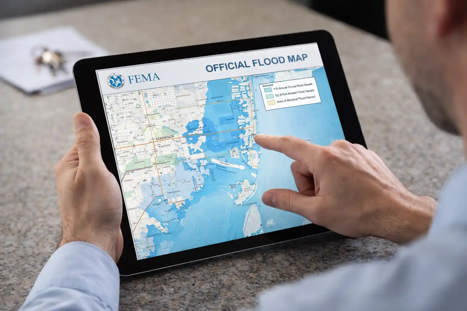Buyer checking official Miami-Dade flood map before purchase