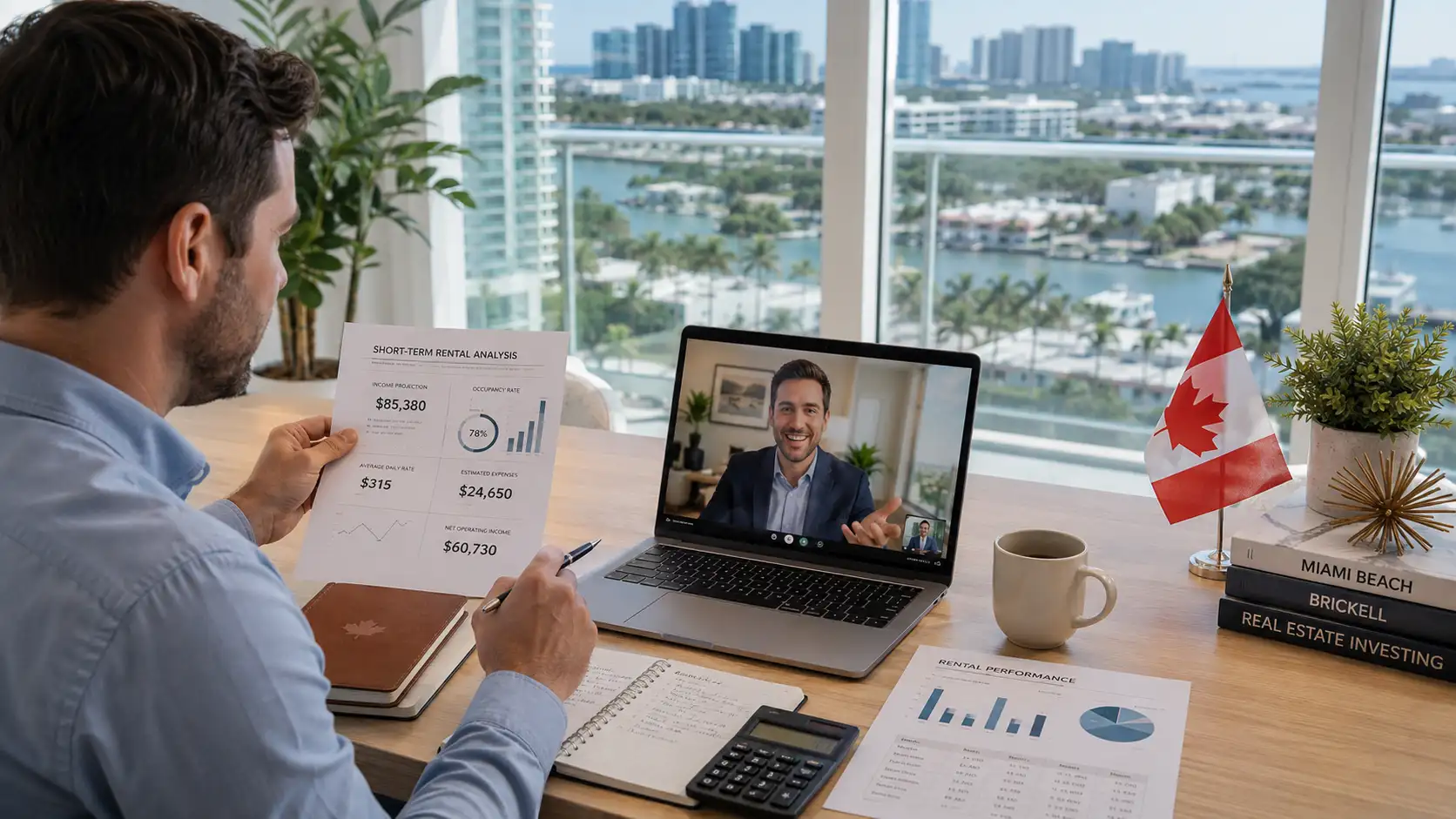 Canadian investor reviewing Miami short-term rental property