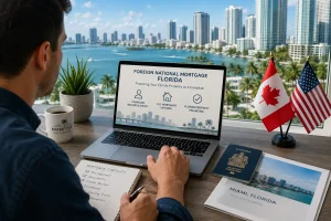 Canadian buyer reviewing a foreign national mortgage Florida application for a Miami property.